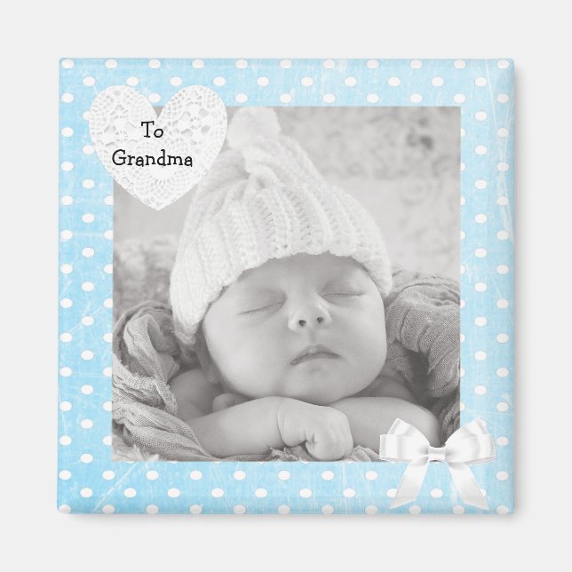 Add your Photo to Blue Polka Dotted Photo Magnet (Front)