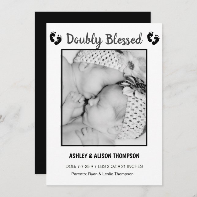 Add Your Photo Twins Birth Announcement (Front/Back)
