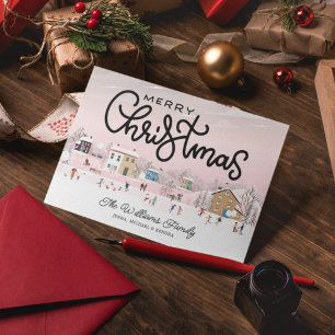 ADD YOUR PHOTO   Winter Christmas Ice Skating Town Holiday Card