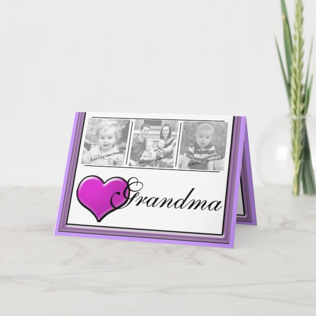 Add Your Photos Purple Love For Grandma Card (Front)