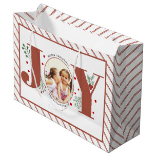 Add your photos terracotta JOY and stripes Large Gift Bag