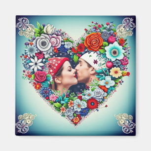 Add Your Picture   Floral Heart Frame Magnet