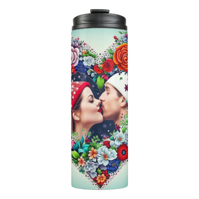 Add Your Picture | Floral Heart Frame Thermal Tumbler (Front)