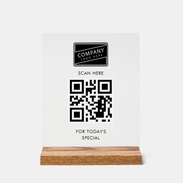 Add Your QR Code and Business Logo Menu Acrylic Sign (Front)