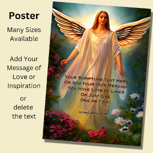 Add Your Scripture, Christian Angel & Pink Flowers Poster