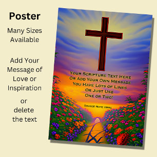 Add Your Scripture, Christian Cross Sunset Garden Poster