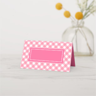 Add Your Text Baby Pink Gingham Pattern Place Card