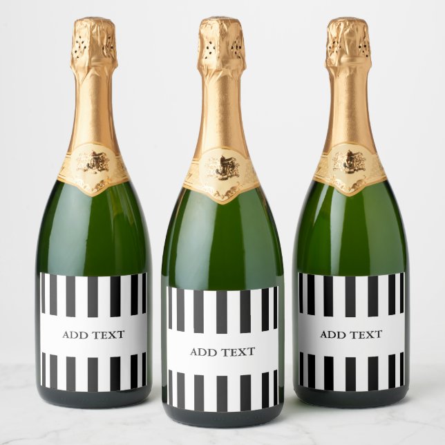 Add Your Text Black & White Referee Sparkling Wine Label (Bottles)