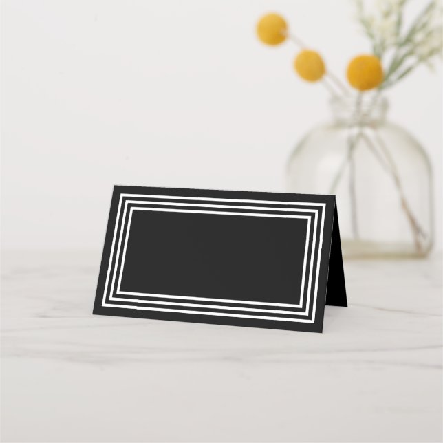 Add Your Text Black with Triple White Borders Place Card (Front)