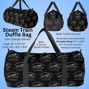 Add Your TEXT - Easily Distracted by Steam Trains Duffle Bag
