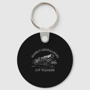 Add Your Text Easily Distracted By Steam Trains  Key Ring