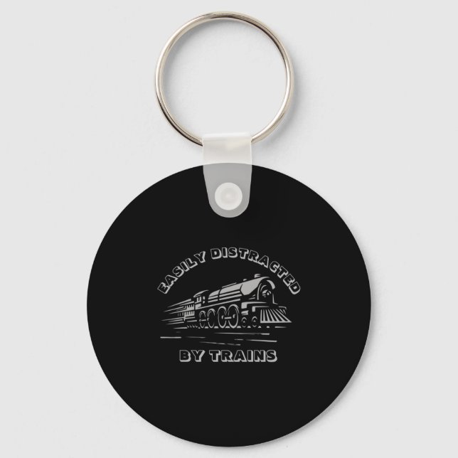 Add Your Text Easily Distracted By Steam Trains  Key Ring (Front)