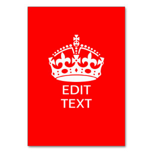 Add Your Text KEEP CALM CROWN on Red Customise it! Table Number