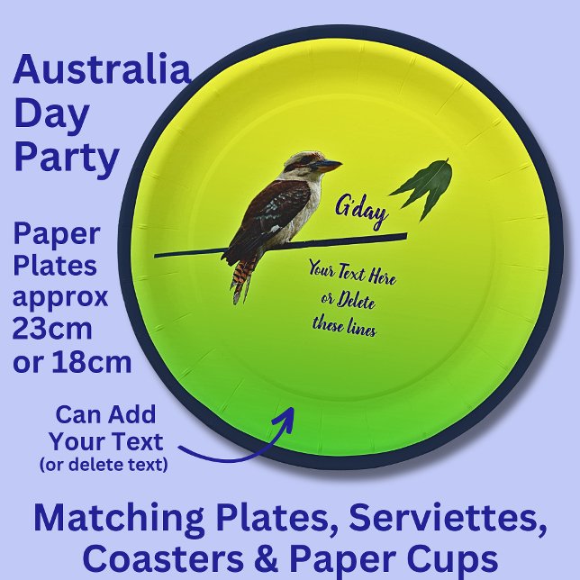 Add Your Text, Kookaburra Australia Day Party 9"  Paper Plate (Creator Uploaded)