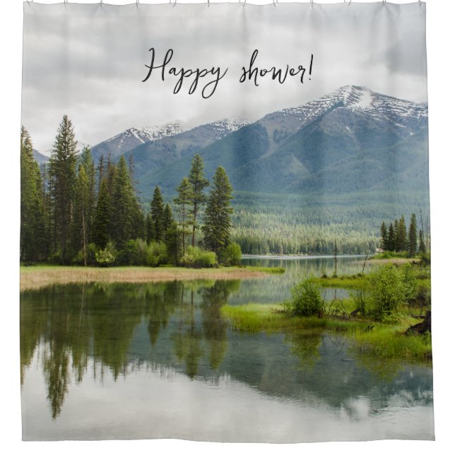 Add your text l Happy shower l Nature and lake Curtain (Front)
