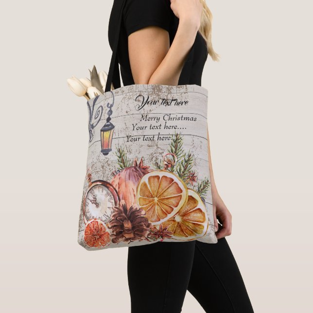 Add your text Modern rustic wood Pine cones Xmas Tote Bag (Close Up)