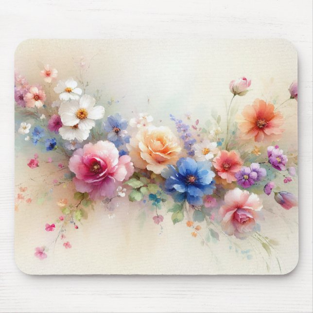 Add Your Text Name Elegant Watercolor Flowers Mouse Pad (Front)