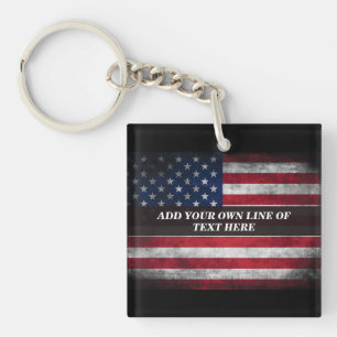 Add your text on American flag Key Ring
