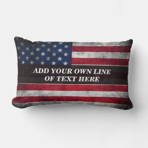 Add your text on American flag Lumbar Cushion