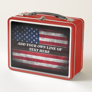 Add your text on American flag Metal Lunch Box