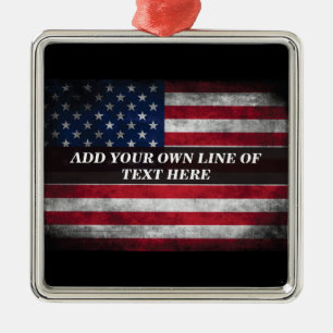 Add your text on American flag Metal Tree Decoration