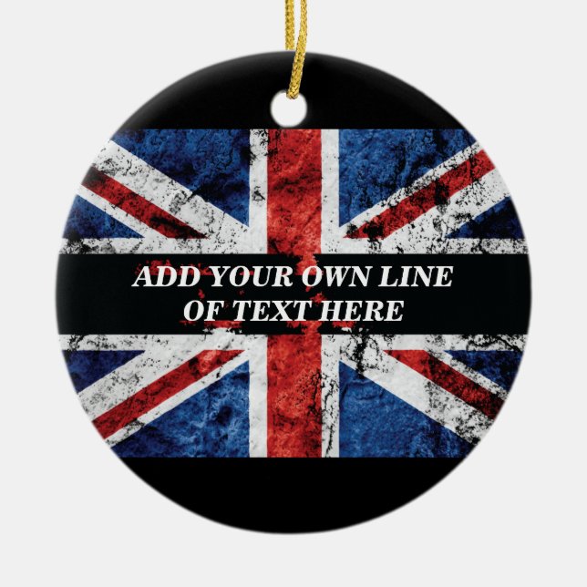 Add your text on English flag Throw Pillow Ceramic Tree Decoration (Front)
