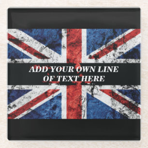 Add your text on English flag Throw Pillow Glass Coaster