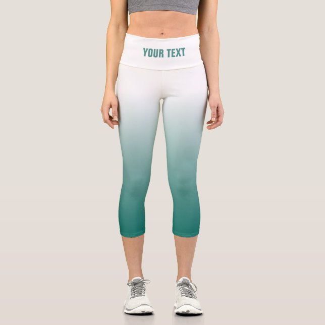 Add Your Text Or Name Teal Womens Modern Template Capri Leggings (Front)