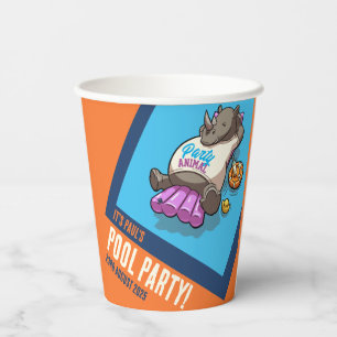 Add Your Text Party Animal Rhino Pool Cartoon Paper Cups