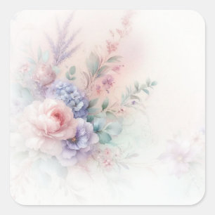 Add Your Text Pastel Colours Aquarell Flowers Blan Square Sticker