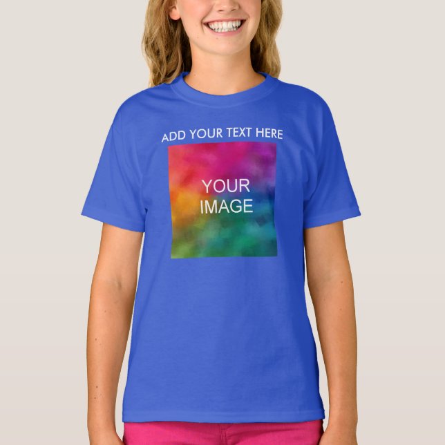 Add Your Text Photo Custom Template Kids Girls T-Shirt (Front)