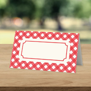Add Your Text Red Gingham with Red Border Place Card