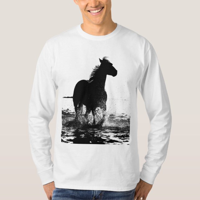 Add Your Text Running Horse Mens Basic Long Sleeve T-Shirt (Front)