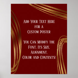 Add Your Text Scribbled Gold Ovals, Burgundy Poster