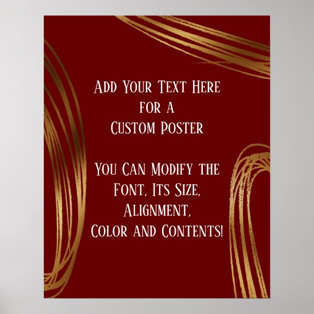Add Your Text Scribbled Gold Ovals, Burgundy Poster (Front)