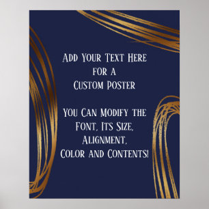 Add Your Text Scribbled Gold Ovals Navy Blue Poster