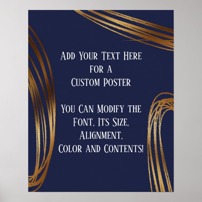 Add Your Text Scribbled Gold Ovals Navy Blue Poster (Front)