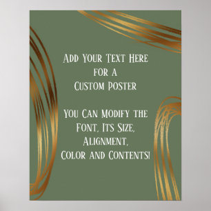 Add Your Text Scribbled Gold Ovals Olive Green Poster