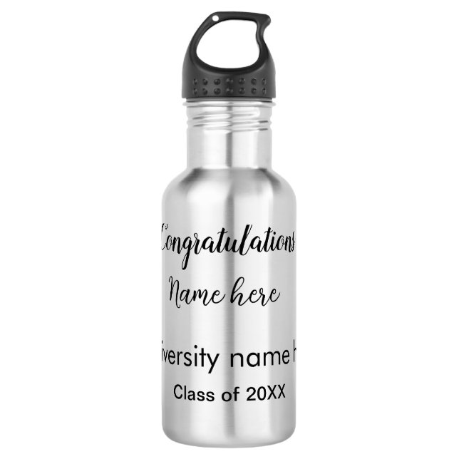 add your text simple graduate add school name cong 532 ml water bottle (Front)