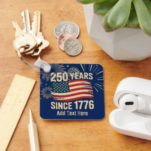 Add Your Text Vintage Grunge American Flag USA 250 Key Ring