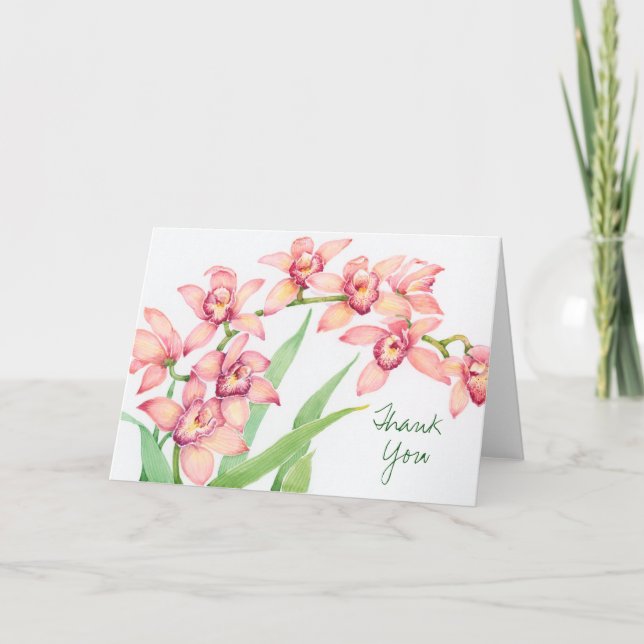 Add Your Text | Watercolor Pink Flowers Thank You Card (Front)