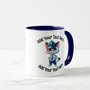Add Your Text Whimsical Police Officer Cat Coffee Mug