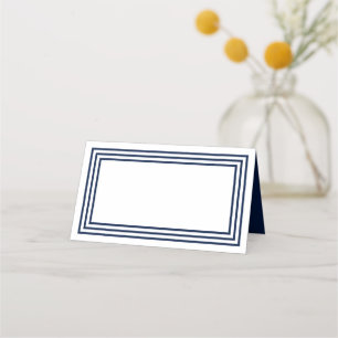 Add Your Text White with Triple Navy Blue Borders Place Card