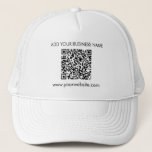 Add Your Website Address QR Code Business Trucker Hat<br><div class="desc">Add your business website URL and business name by clicking the "Personalise" button. A unique QR code will be automatically generated for you when you add your web address in the QR code field provided.</div>