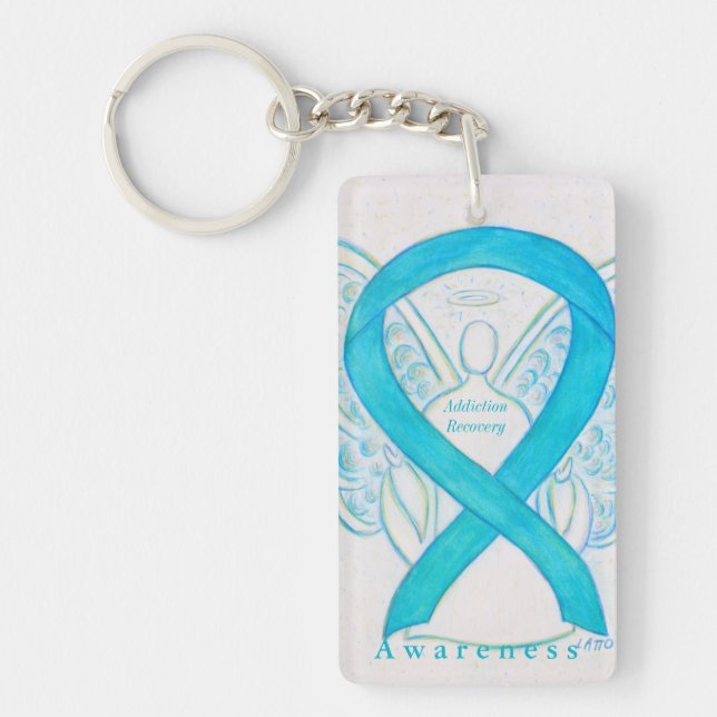 Addiction Recovery Angel Awareness Ribbon Keychain (Front)