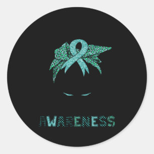 Addiction Recovery Awareness Messy Hair Bun For Classic Round Sticker