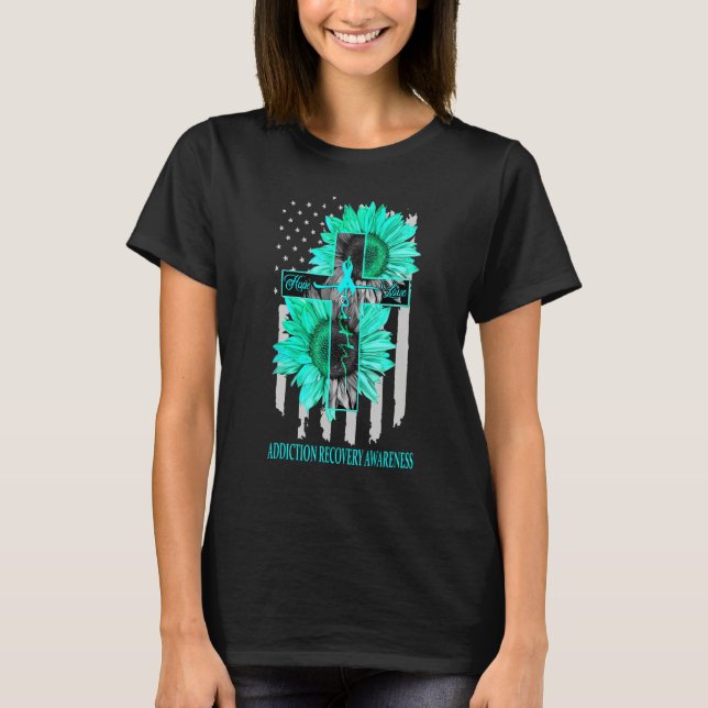 Addiction Recovery Faith Hope Love Teal Us Flag Je T-Shirt (Front)