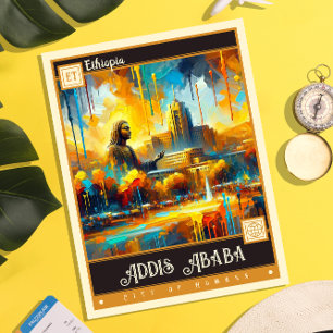 Addis Ababa, Ethiopia Vintage Painting Postcard