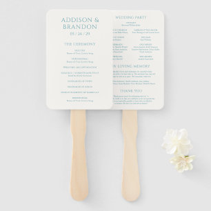 Addison Teal Green Classic Elegant Wedding Program Hand Fan