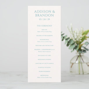 Addison Teal Green Classic Elegant Wedding Programme